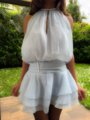 Pearl breeze in chiffon con perle e balze