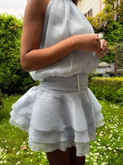 Pearl breeze in chiffon con perle e balze